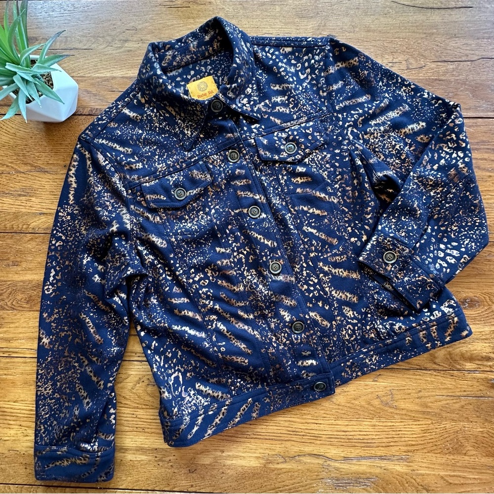 Ruby Rd. Navy and Copper Animal Print Jacket Size 8